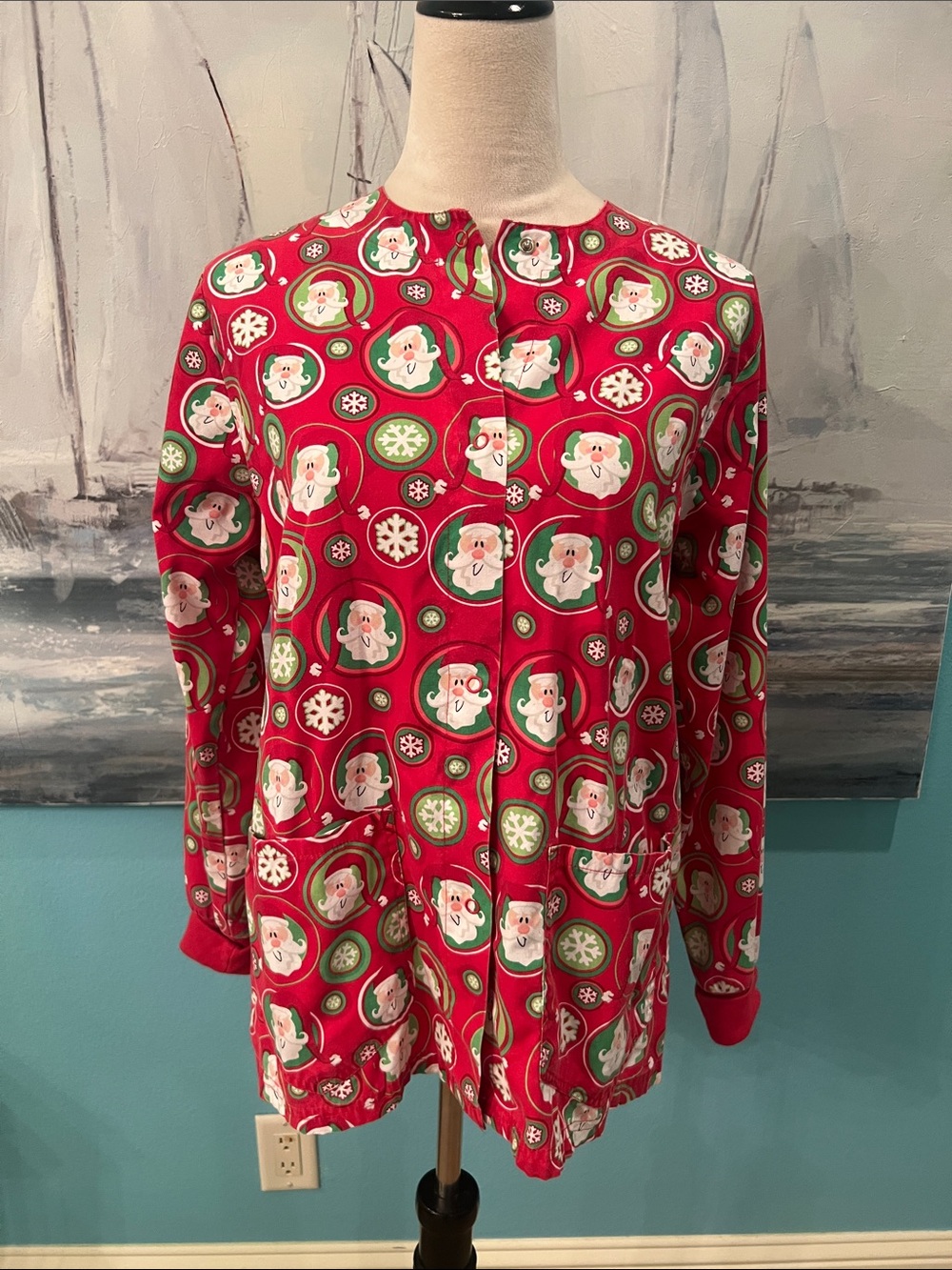 UA Scrubs Santa Print Scrub Jacket, Small